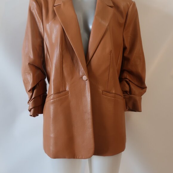 Womens 5a7 Cinq A Sept "Kylie" Brown Vegan Leather Blazer/Jacket 14 - Picture 4 of 9